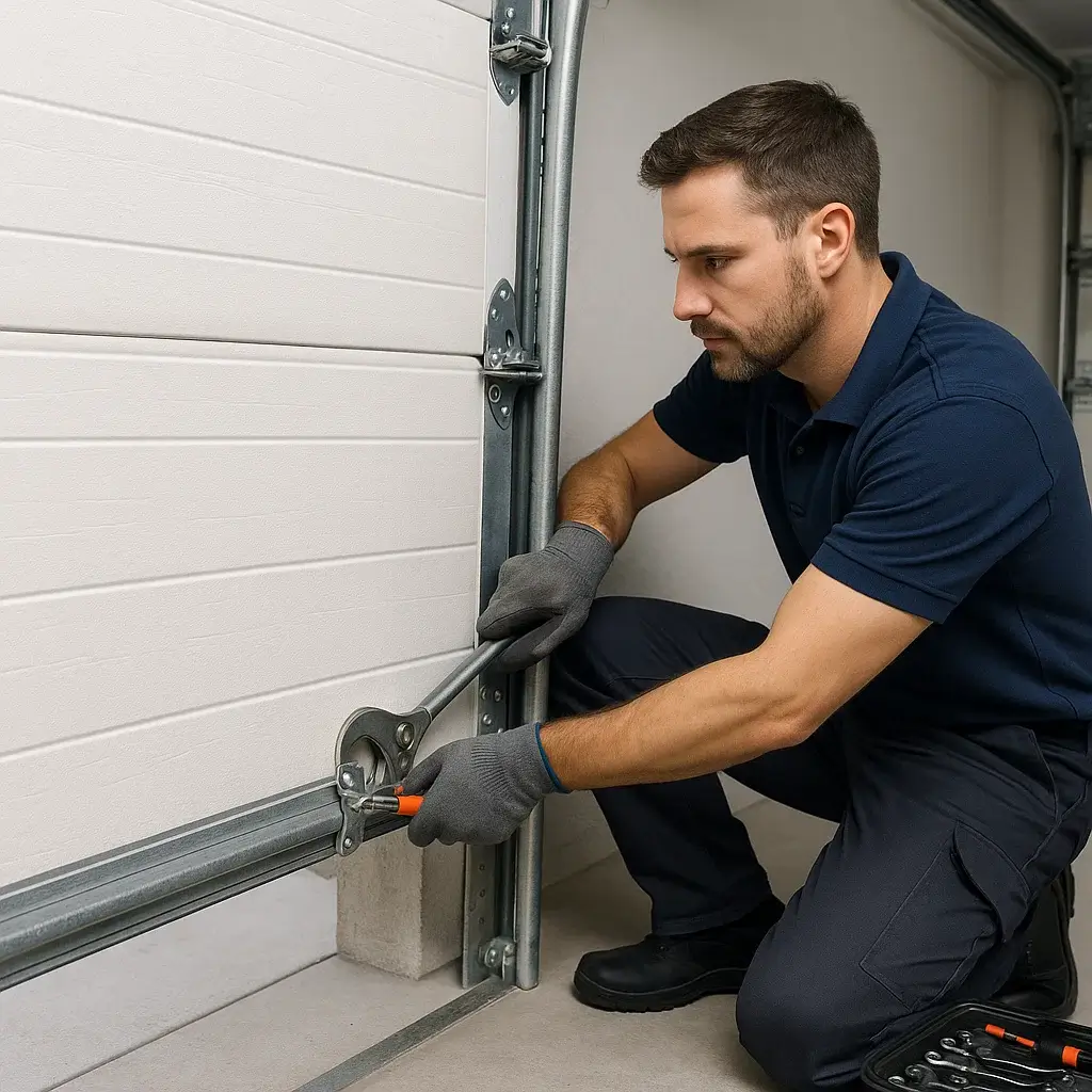 Expert technician repairing garage door track in Shavano Park TX